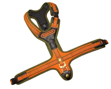 Hundeführgeschirr &bdquo;FOLLOW&ldquo; Orange-Oliv -3 Steckverschlüsse-
